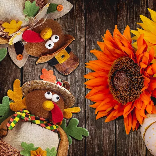 Miniatura 5 de Ogrmar Paquete de 2 muñecas de pavo de peluche de 15 pulgadas, decoración de mesa de Acción de Gracias, exquisita muñeca de felpa de pavo hecha a