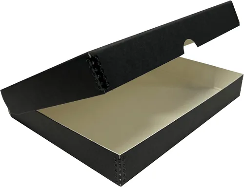 Miniatura 12 de Lineco 16x20 Caja de almacenamiento tipo folio negra con tapa, 1.75" de profundidad. Sin ácidos con borde de metal. Preserva la longevidad