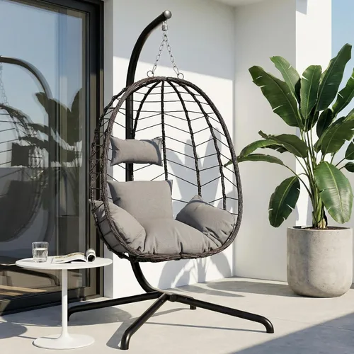 Miniatura 15 de LEX CRAFT Silla colgante de huevo con soporte, silla de huevo oscilante para exteriores e interiores, silla colgante con cojín, silla hamaca