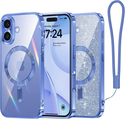 Miniatura 73 de Meifigno Candy Mag Series - Funda diseñada para iPhone 15 Pro, compatible con MagSafe, tarjeta con purpurina y correa de muñeca, protección completa