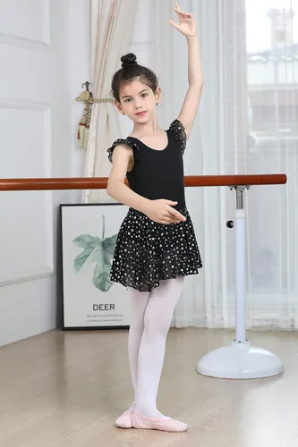 Miniatura 28 de LUOUSE Elegante leotardo de ballet para niñas con falda, mangas con volantes y volantes, perfecto para baile y gimnasia