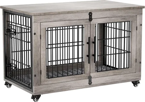 Miniatura 9 de Lulive Muebles de Jaula Grande para Perros, Mesa Auxiliar de Jaula para Perros de Madera de 38'', Perrera para Perros de Doble Puerta