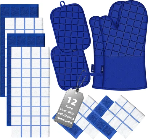 Miniatura 8 de Manoplas de horno para toallas de cocina y paños de cocina, juego de soportes para ollas, guantes de cocina, paños de cocina resistentes al calor