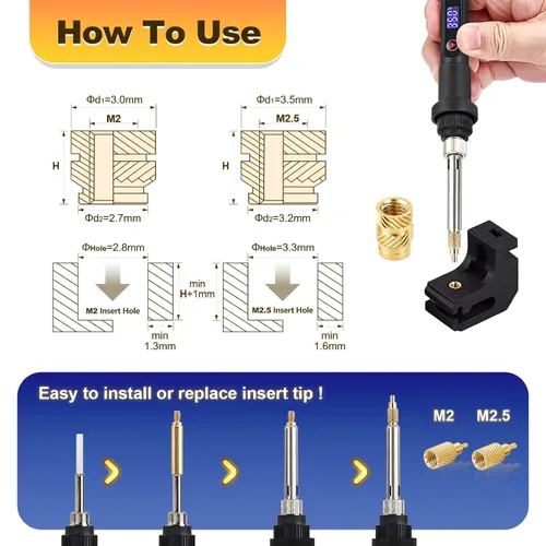 Miniatura 6 de 300 piezas de inserciones roscadas M2 M2.5 para plástico con puntas de ajuste térmico, kit de inserciones de ajuste térmico M2 y M2.5, inserciones