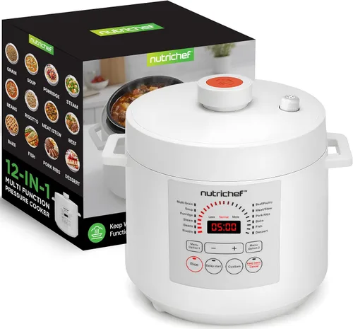 NutriChef Olla a Presión Eléctrica de 6 Cuartos | Olla a Presión Digital de Mostrador de 12 Funciones | Tiempo y Temperatura Ajustables | Función de