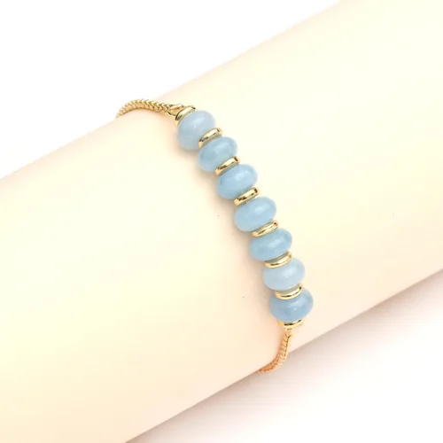 Miniatura 3 de Gempires - Pulsera de cuentas redondas naturales, chapada en oro amarillo de 14 quilates, joyería hecha a mano, pulseras ajustables para mujer