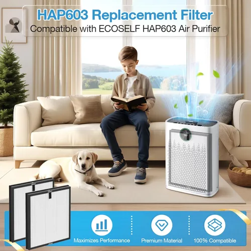 Miniatura 2 de Paquete de 2 filtros HAP603 de repuesto compatibles con el purificador de aire ECOSELF HAP603 / HAP603WF, filtro de repuesto para purificadores