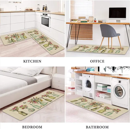 Miniatura 5 de Juego de 2 tapetes y tapetes de cocina con diseño floral de primavera, diseño floral de acuarela para piso, decoración de fregadero de cocina