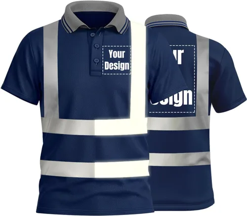 Polo de seguridad reflectante de alta visibilidad, personaliza tu logotipo, camisas de trabajo al aire libre de manga corta (XL, azul oscuro, estilo