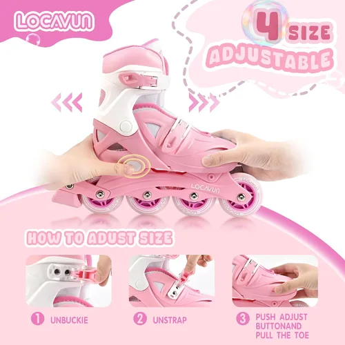 Miniatura 3 de Patines en línea para niñas y niños, cuchillas de patines con 4 tamaños ajustables con ruedas iluminadas para niños y niñas principiantes de 4-8
