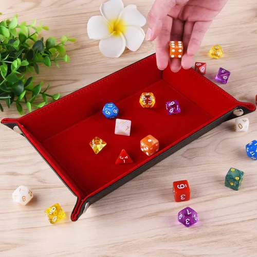 Miniatura 6 de SIQUK Bandeja de Dados de Doble Cara Plegable Rectangular de Cuero PU y Portadados de Terciopelo Burdeos