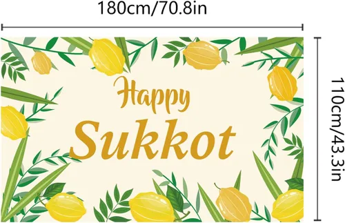 Miniatura 4 de Cartel de fondo de Happy Sukkot con 70.8 x 43.3 pulgadas, pancarta de fondo de Happy Sukkah, fondo de fotografía judía Etrog Lulav para cabina
