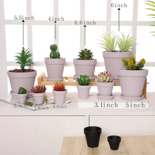 Miniatura 3 de Yishang Macetas grandes de terracota con platillo, paquete de 4 macetas grandes de terracota de 6 pulgadas con orificio de drenaje, maceta con Blanco