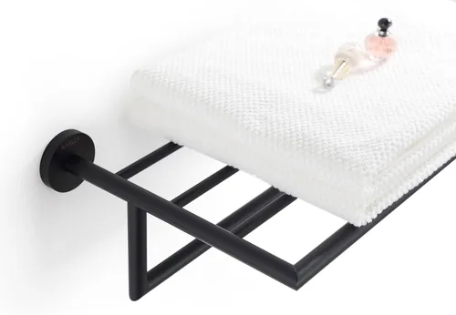 Miniatura 6 de Toalleros para baño, toallero negro mate, soporte para toallas de baño montado en la pared, barra de toalla de estilo hotel moderno de 26 pulgadas