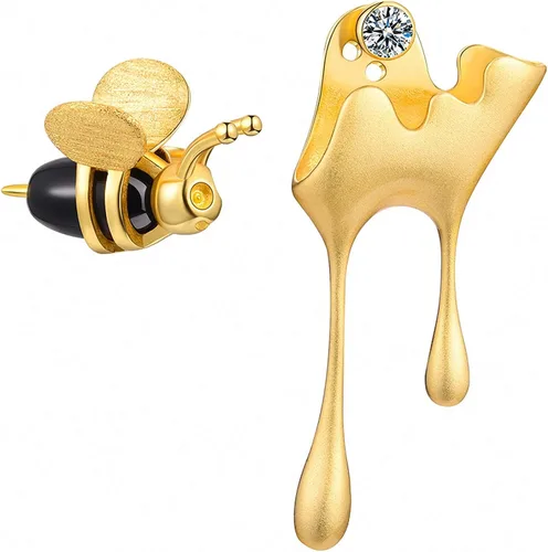 Regalo para San Valentín, aretes de plata de ley 925 abeja y miel goteando, aretes asimétricos creativos hechos a mano, joyería única, regalos para