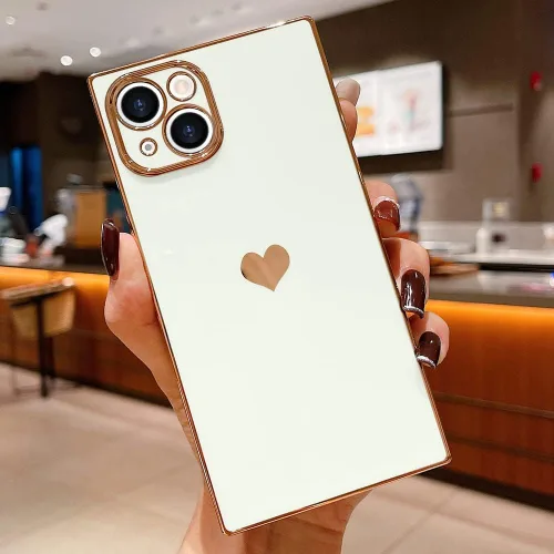 Miniatura 2 de Compatible con iPhone 12 Funda Rectangular Bonita Chapado Dorado Lujo Corazón de Amor Funda de Teléfono para Mujeres Niñas A Prueba de Golpes