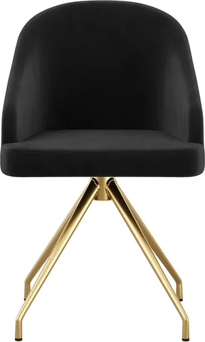 Miniatura 12 de Martha Stewart Sora Silla de Trabajo Giratoria Fija con Brazos Inclinados para Oficina en Casa en Terciopelo Negro con Marco de Latón Pulido