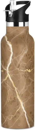 Water Bottle for Kids with Straw 20 Oz Water Bottle Insulated for Boys Girls, BPA-Free, Brown Marble