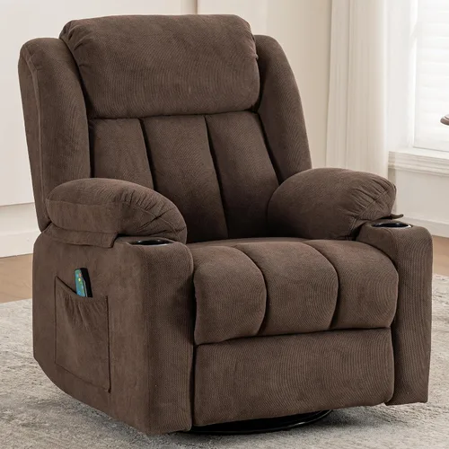 Miniatura 10 de Ketaiyou Rocker - Silla reclinable giratoria para adultos, deslizador reclinable manual grande con masaje y calor, cómoda y suave tela para sala