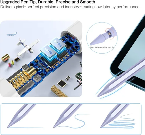 Miniatura 6 de Lápiz óptico para Apple iPad 2018-2025, Apple Pen de carga rápida de 10 minutos, lápiz Apple para iPad 11/10/9/8/7/6ª generación, accesorios Púrpura