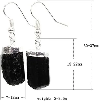 Miniatura 5 de Pendientes de gota curativos de cristal de turmalina negra irregular