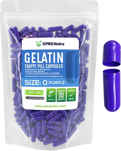 XPRS Nutra Size 0 Empty Capsules - 100 Count Empty Gelatin Capsules - Pills DIY Capsule Filling - Pure Bovine Pill Gel Caps for Do-It-Yourself Purple