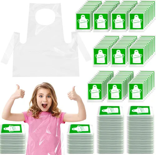 Miniatura 9 de Delantales desechables para niños, delantales de plástico transparente para niños, desechables, impermeables, para pintar, cocinar, 4-12