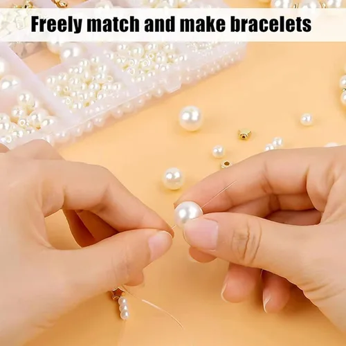 Miniatura 3 de 1000 cuentas de perlas para hacer joyas, kit de bricolaje de cuentas espaciadoras plateadas, kit de fabricación de pulseras de la amistad para niñas