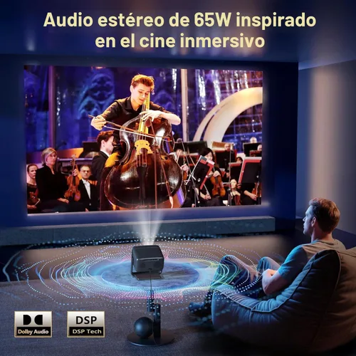 Miniatura 6 de [3500 ANSI/aplicaciones oficiales/audio de 65W] Proyector 4K para exteriores con WiFi y Bluetooth, enfoque automático, proyector inteligente Bronce