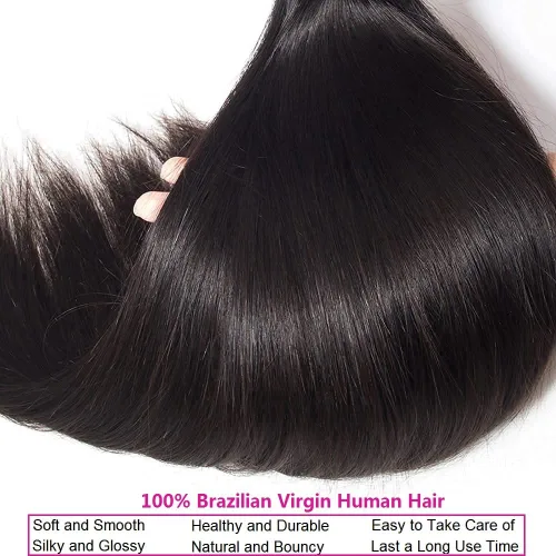 Miniatura 4 de 4 paquetes de cabello humano lacio brasileño de 14, 16, 18, 20 pulgadas, 100% sin procesar, virgen, lacio, paquetes de cabello humano