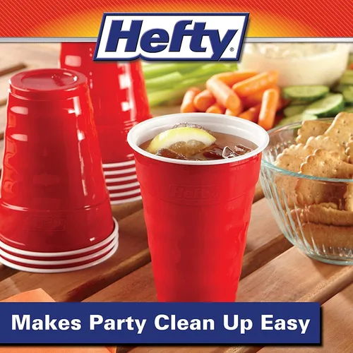 Miniatura 3 de Hefty Vasos fríos de plástico desechables de fácil agarre, vasos de bebidas duraderas para refrescos, jugos y bebidas frías, vasos de plástico rojo