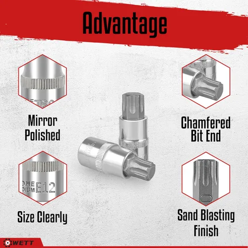 Miniatura 4 de WETT Master Torx Bit Socket y Juego de Enchufe Torx Externo, Juego de 60 Piezas de 1/4", 3/8", 1/2" de Unidades de Enchufes de Broca E-Torx