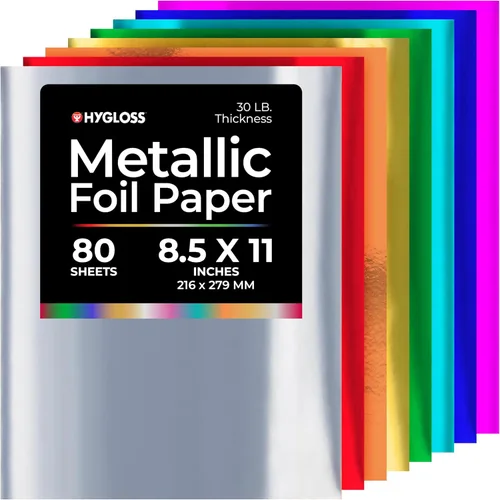 Miniatura 7 de Hygloss Papel de aluminio metálico, 16 hojas de 8 colores surtidos, 8.5 x 11 pulgadas, papel de aluminio ideal para manualidades, hojas de papel