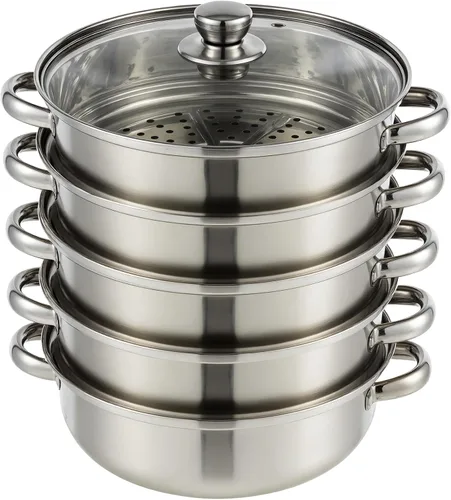 Miniatura 8 de Olla de vapor de acero inoxidable de 3 niveles con tapa, ollas de vapor multiusos para cocinar, juego de vapor de verduras y albóndigas con asas