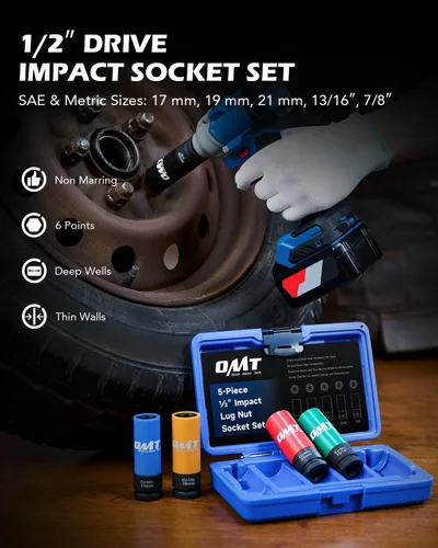 Miniatura 2 de Orion Motor Tech Juego de llaves de tuerca de 1/2 pulgada, métricas 17 19 0.827 in y SAE 13/16 7/8 pulgadas, juego de 5 piezas de tuercas