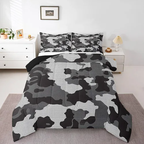 Miniatura 19 de Juego de edredón de camuflaje para niños, tamaño individual, para niños y niñas, juego de ropa de cama ligero con estampado de camuflaje militar