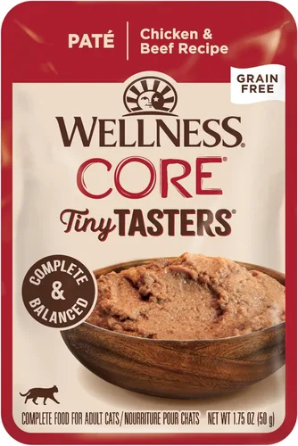 Miniatura 14 de Wellness CORE Tiny Tasters - Alimento húmedo para gatos adultos, natural, rico en proteínas, sin granos, receta de atún y salmón, 1.75 onzas