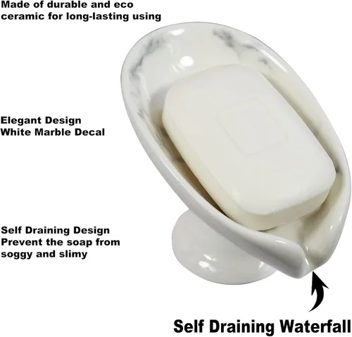 Miniatura 2 de Jabonera autodrenante de cerámica de mármol blanco, soporte de soporte para jabonera, jabonera, jabonera, jabonera, para baño, ducha, mostrador