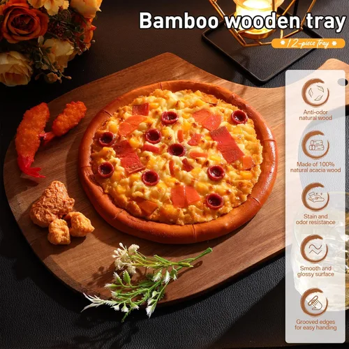 Miniatura 2 de Roshtia 12 piezas de 17 x 12 pulgadas de madera para hacer paletas de pizza con asa, tabla de cortar colgante, espátula, paleta para pan, queso