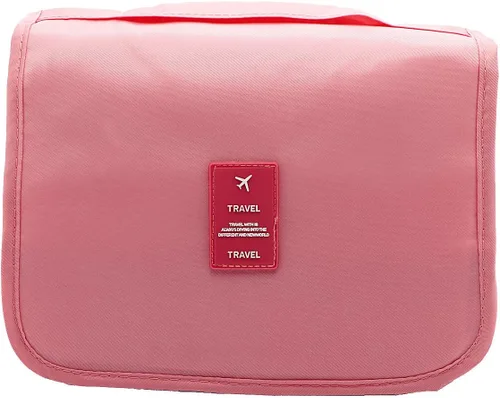 Neceser colgante – Organizador grande de viaje de maquillaje cosmético para hombres y mujeres con gancho resistente, Rosado