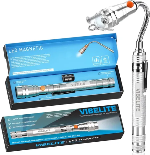 Miniatura 11 de Linterna de VIBELITE portátil con 3 luces LED. Telescópica, flexible, extensible. Cabezal magnético. 4 baterías LR44 (incluidas)