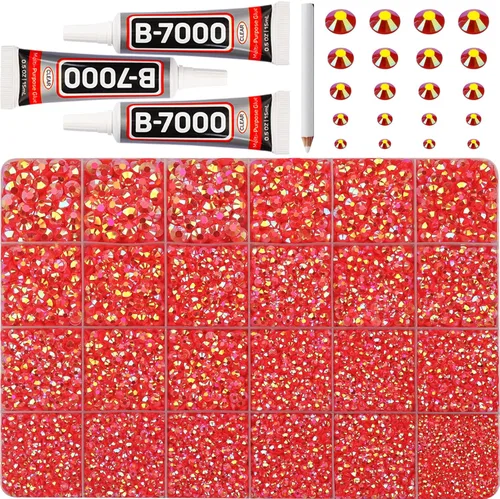 Miniatura 12 de Pegamento para Gemas b7000 con 7500 Piezas de Diamantes de Imitación Rojos para Manualidades, Ropa, Tela, Cristales de Parte Plana para Zapatos