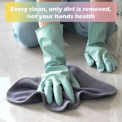 Miniatura 6 de 4 pares de guantes de goma para lavar platos de cocina – Coloridos guantes reutilizables de limpieza del hogar, tareas al aire libre para mujeres