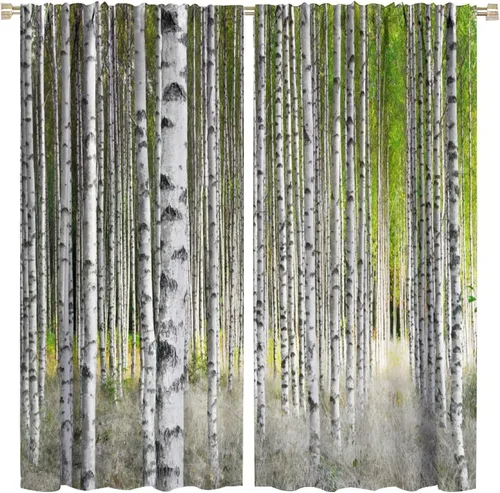 Miniatura 42 de Cortina opaca de bosque de verano, diseño de ramas de bosque, con bolsillo para barra, cortinas farbic con bolsillo para barra, comedor, cafetería