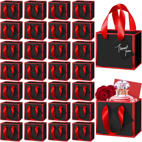 Miniatura 9 de Yeaqee 50 mini bolsas de regalo de papel de aluminio metálico con asas de 4 x 4.75 x 2.25 pulgadas, bolsa pequeña de agradecimiento de San Valentín