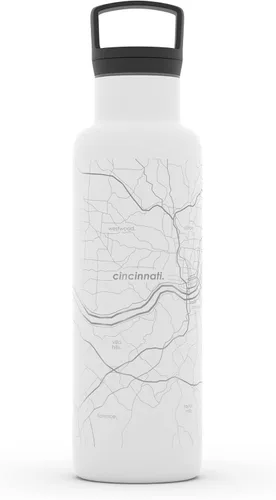 Miniatura 137 de Well Told Botella de agua aislada con mapa de Washington DC grabado, botella de acero inoxidable grabada (21 onzas, blanco) botella aislada de mapa