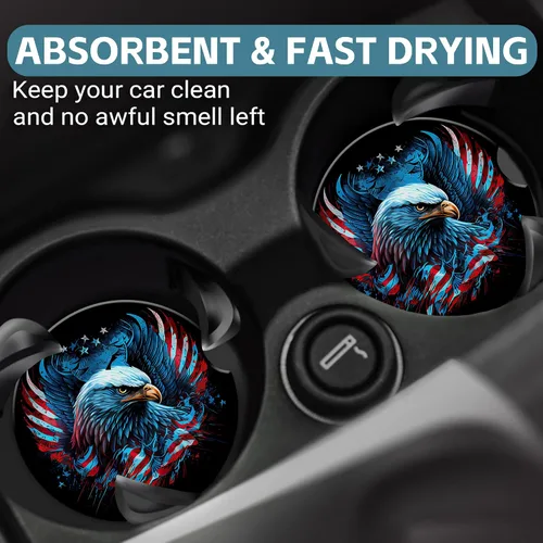 Miniatura 6 de Posavasos de coche con bandera del Águila Americana, posavasos para portavasos de coche, paquete de 2. Los posavasos antideslizantes absorbentes