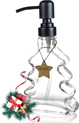 Dispensador de Jabón de Árbol Navideño, Dispensador de Jabón de Vidrio con Bomba Negra 304 a Prueba de Óxido, en Forma de Árbol Navideño, Ideal para