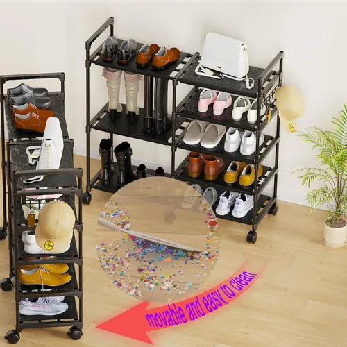 Miniatura 3 de CSXGBAB Organizador de zapatos, soporte grande de 5 niveles para zapatos con ruedas, fácil de llevar, estante alto de almacenamiento de zapatos