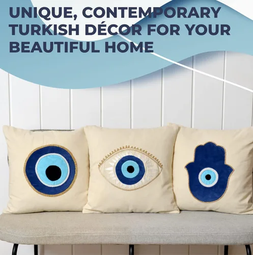 Miniatura 7 de WALBROOK Funda de almohada de mal de ojo bohemio Hamsa de 18 x 18 pulgadas, fundas de almohada decorativas, decoración de ojo azul, almohadas azules